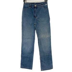 St. John Sport‎ Marie Gray Blue Jean Rhinestone High Rise Straight Leg Mom Jean
